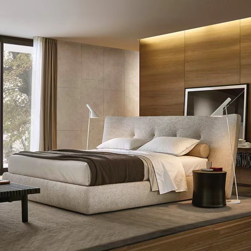 Luxury Hotel Furniture Modern Style Solid Wood Bedroom Furniture Fabric hotel Bed Design with high Soft headboard