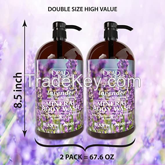 Dead Sea Collection Lavender Body Wash for Women and Men - Pack of 2 (67.6 fl. oz) - Cleanses and Moisturizes Skin - With Natural Minerals and Vitamins Nourishing Skin