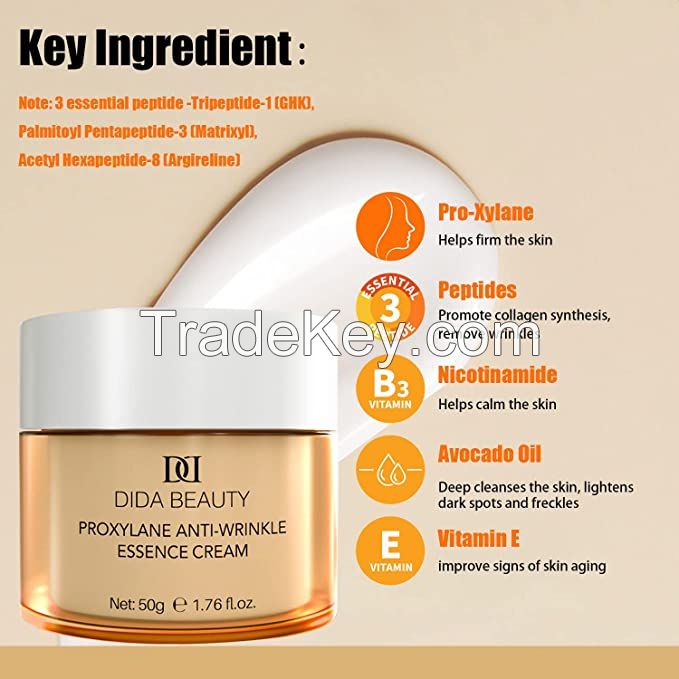 DIDA BEAUTY Pro-Xylane Anti-Wrinkle Essence Cream Repair Face Moisturizer Cream with Peptide Vitamin E Avocado Oil - Night Cream to Fine Lines, Wrinkles, Dryness & Dark Spots 1.76 fl. Oz