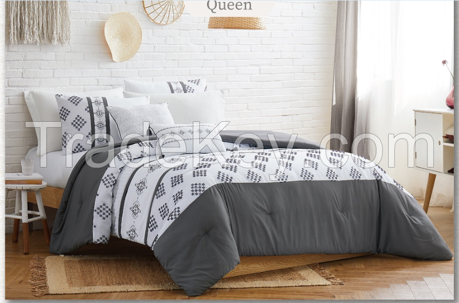 Embroidered and printed design comforter set