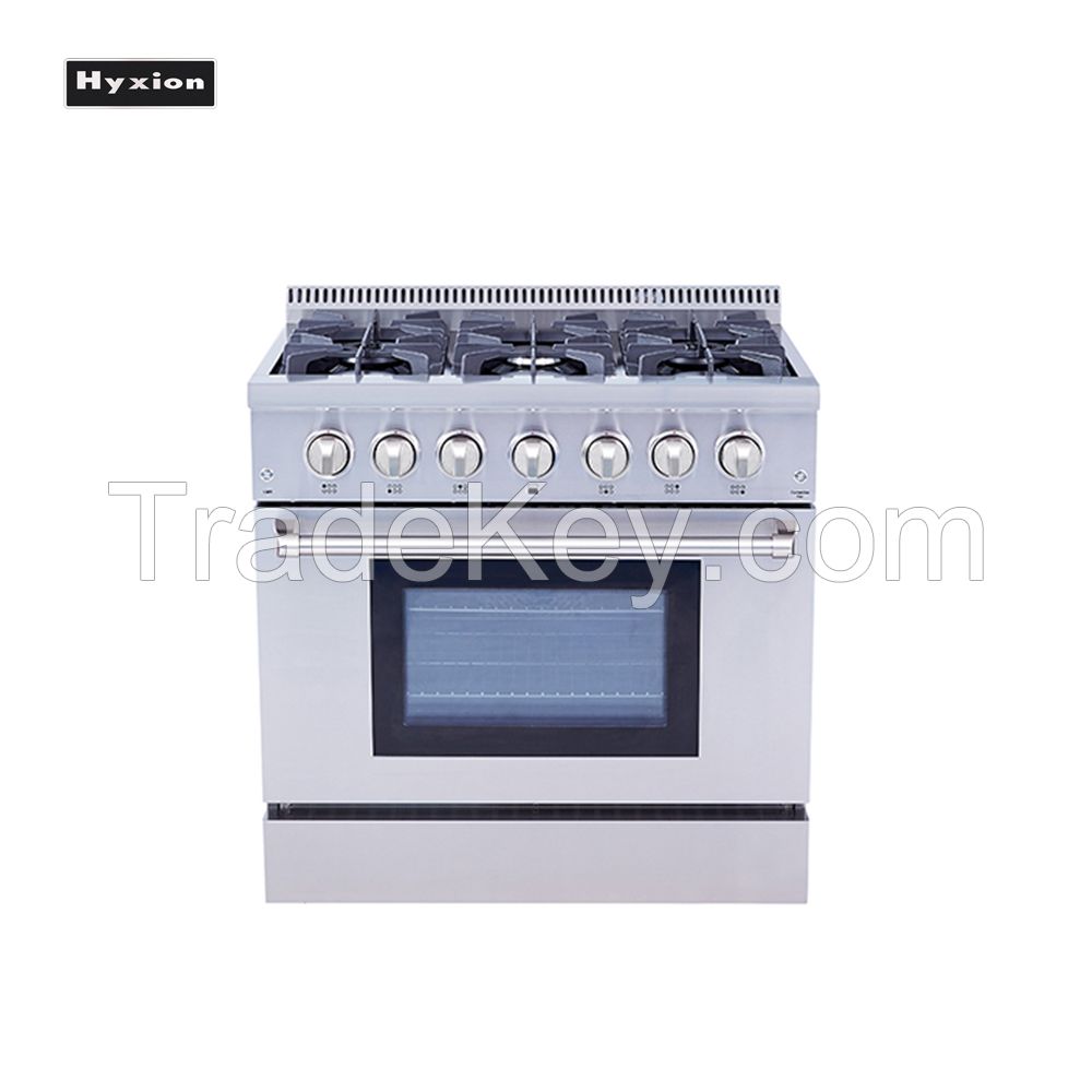 Hyxion Stainless steel 36inch 6 burner dual fuel oven