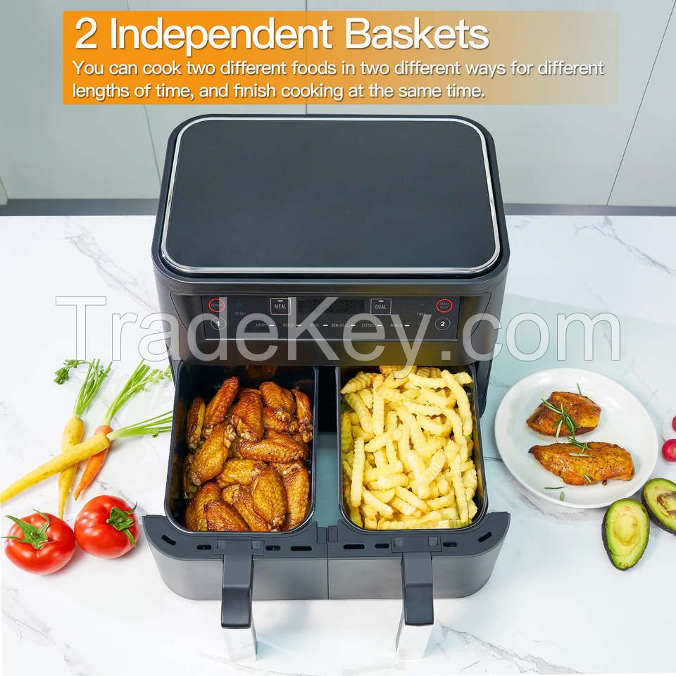 Household 9L Touch Screen Double Air Fryer Electric Deep Fryer Oven Smart Air Fryers With 2 Independent Baskets