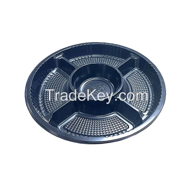 Round Disposable Sushi Tray Takeaway Box Food Plastic Container With 5 Compartments