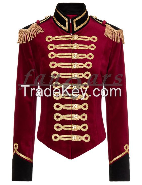 New Women's Red Velvet Military Officer Hussar Jacket with Golden braid