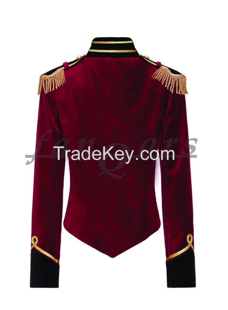 New Women's Red Velvet Military Officer Hussar Jacket with Golden braid