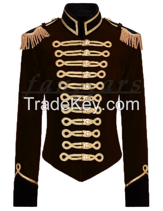 New Women's Red Velvet Military Officer Hussar Jacket with Golden braid