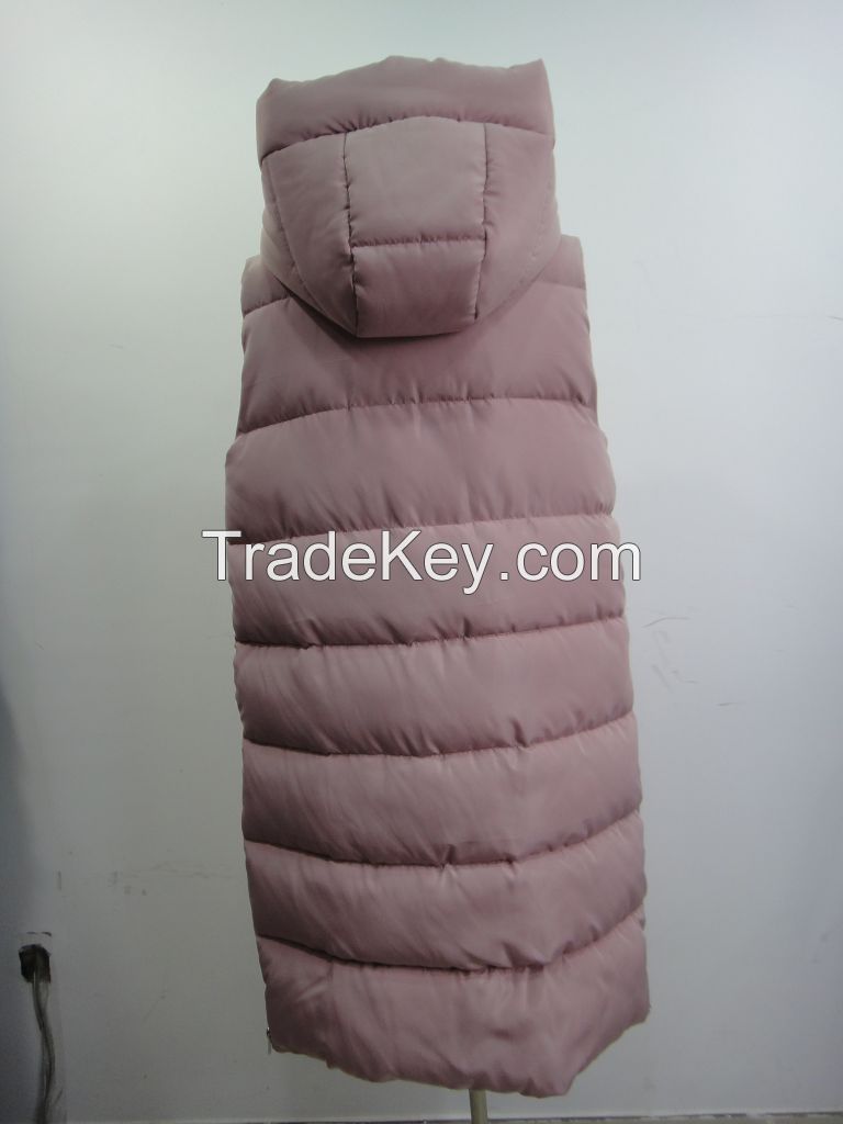 Ladies long fake down padded winter vest jacket puffer jacket  sideslip zipper