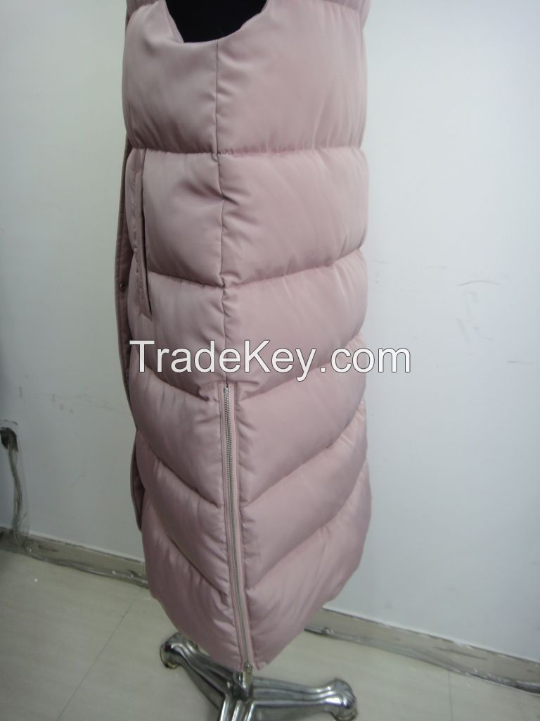 Ladies long fake down padded winter vest jacket puffer jacket  sideslip zipper