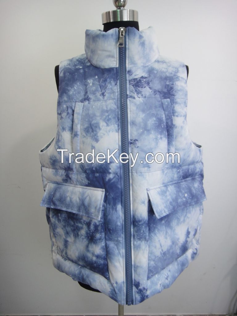 women tied dyed printing padded qulit vest puffer vest  boyfriend style  
