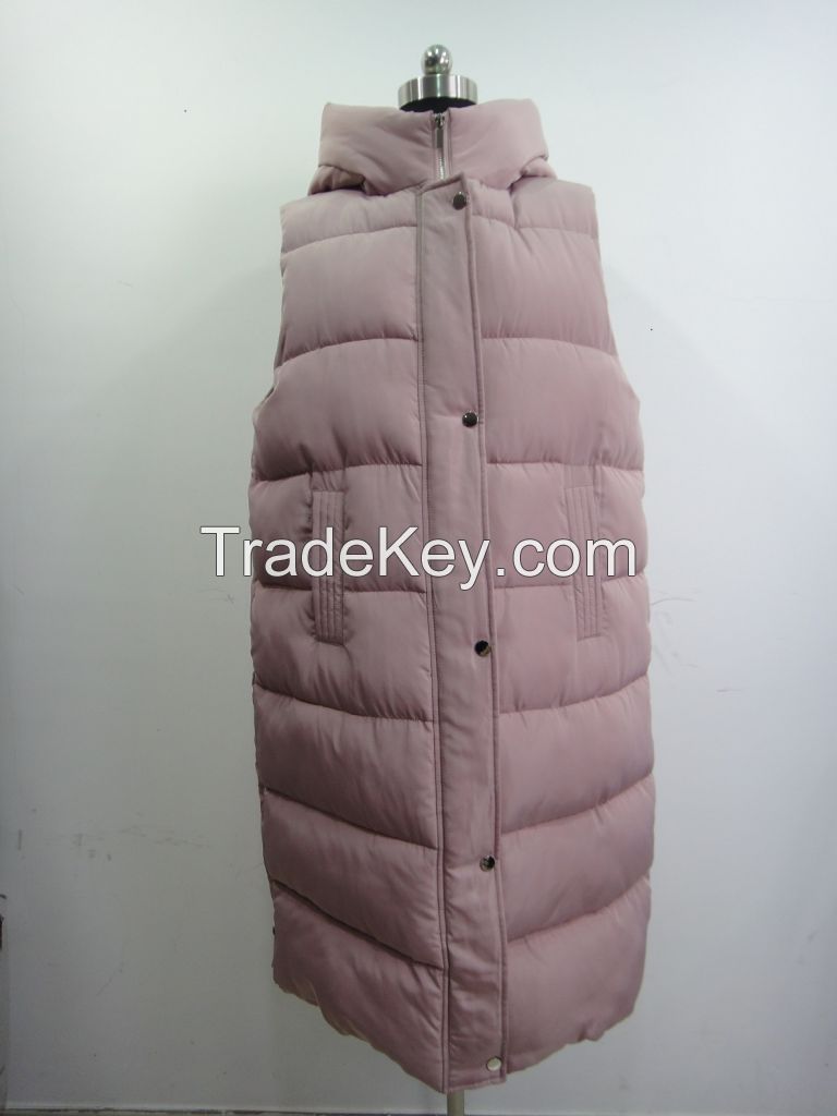 Ladies long fake down padded winter vest jacket puffer jacket  sideslip zipper