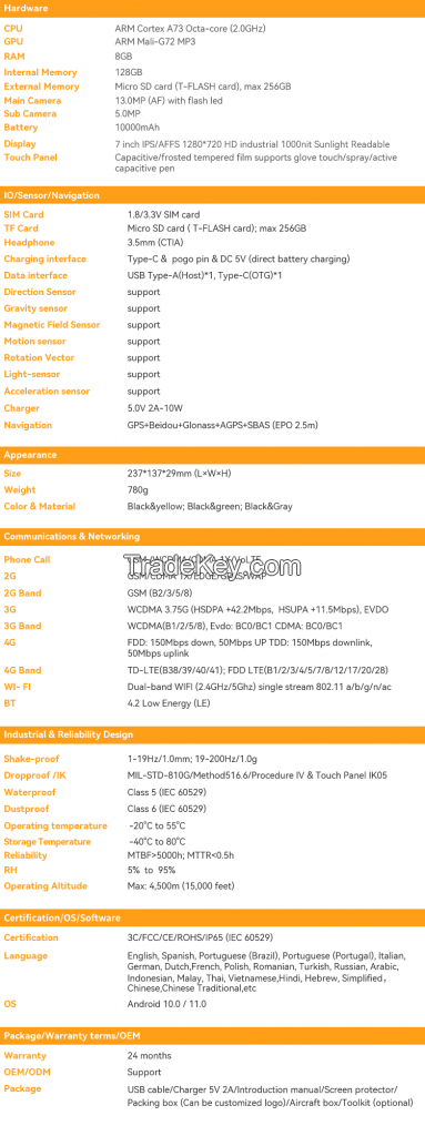 Hugerock S70 Highly Reliable Strong Light Readable Rugged Tablet Pc Fr