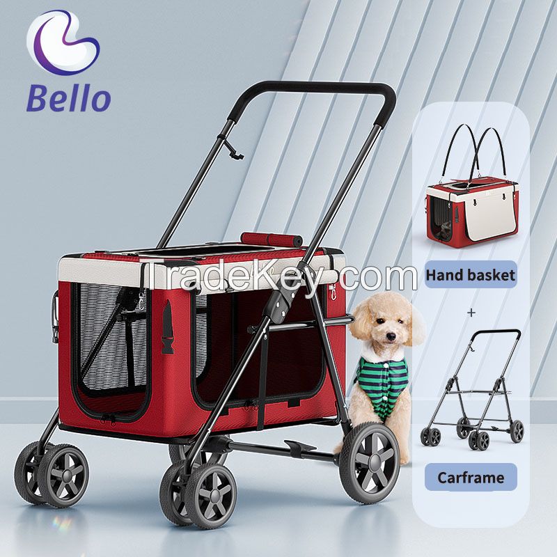 Bello bl09 dog/cat pet stroller, outdoor cart with detachable basket front wheel rotates 360 degrees