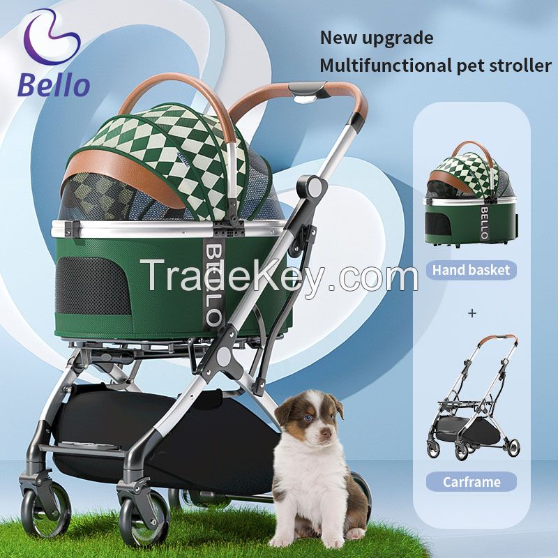 Bello wm01-t dog/cat pet stroller, aluminum alloy, foldable, detachable, towing telescopic rod,