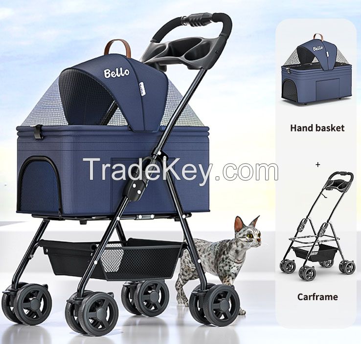 Bello sp02f Dog/Cat Pet stroller with detachable basket with four wheels rotating 360 degrees