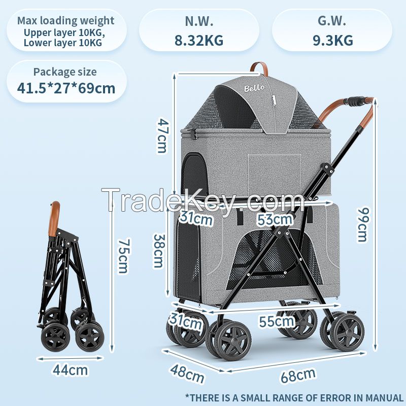 Bello Ld03F Lightweight Foldable Double Layer Pet stroller Dog Puppy Pet Detachable Cat Cage