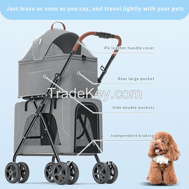 Bello Ld03F Lightweight Foldable Double Layer Pet stroller Dog Puppy Pet Detachable Cat Cage