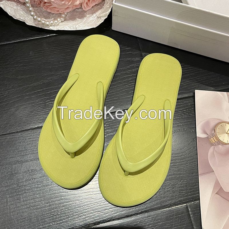 summer new outerwear solid color flip-flops seaside beach sandals and slippers shoes                                          