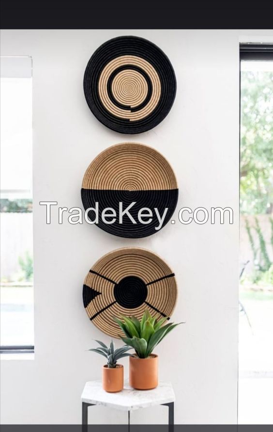 Eco Friendly Set Of Natural Seagrass Woven Wall Basket Decor