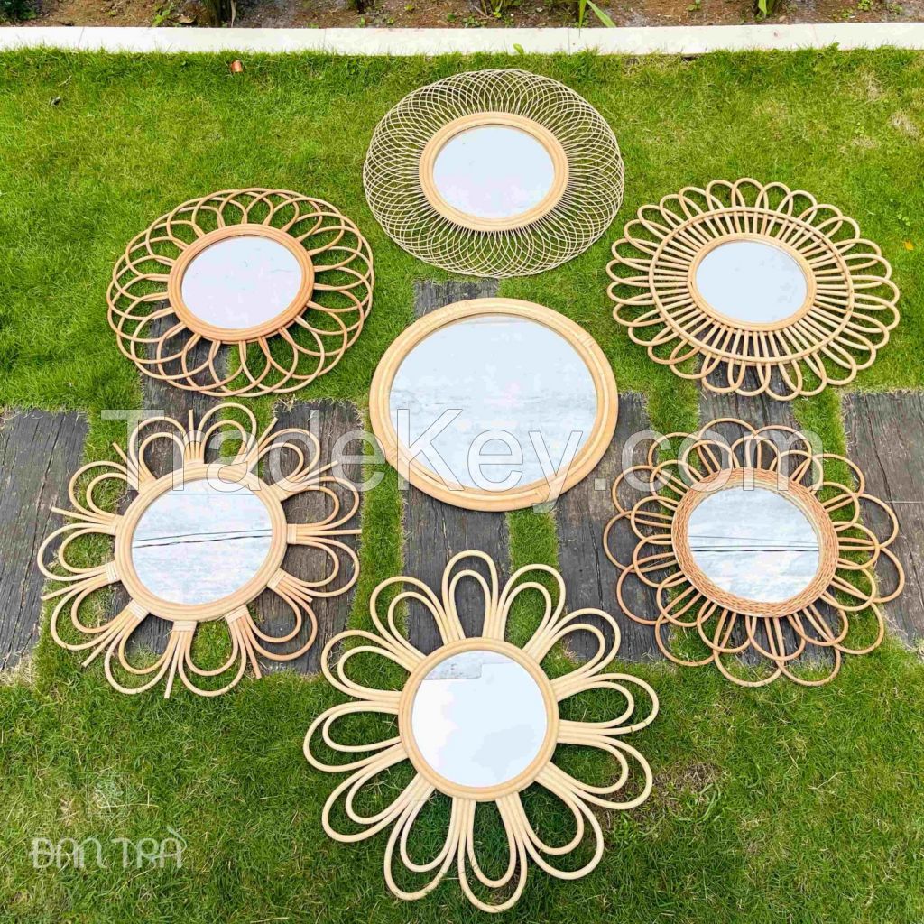 Rattan Wall Mirrors Hanging Decoration Rattan Wicker Mirrors Frames Home Rounded Vietnam Home Decor Items