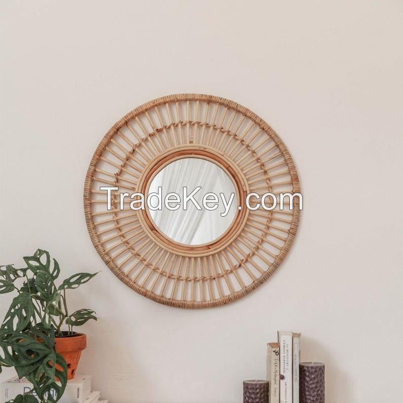 Wall Rattan Mirror Home Decoration Wall Mirror Mirror Furniture Vietnam Manufacturer Woven Handicrafts FBA Amazon