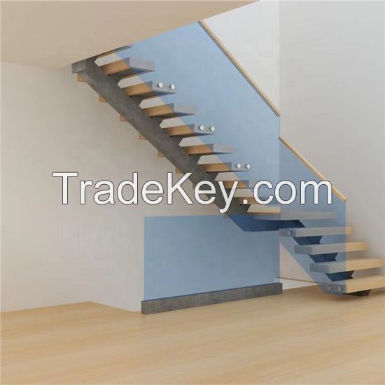 China Stair Glass Railing U Slot Double Stringer Wood Treads Straight Staircase