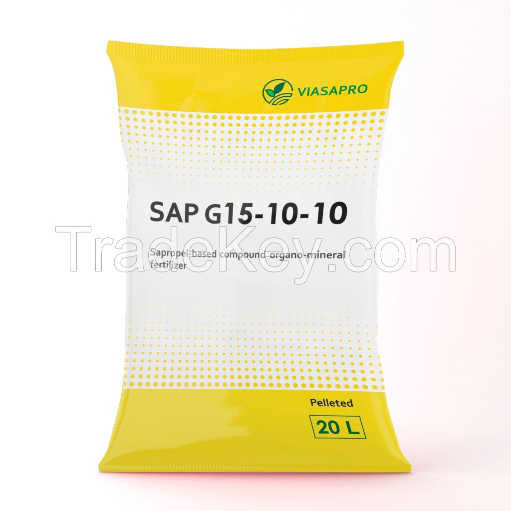 Compound organic-mineral pelleted fertilizer SAP G15-10-10