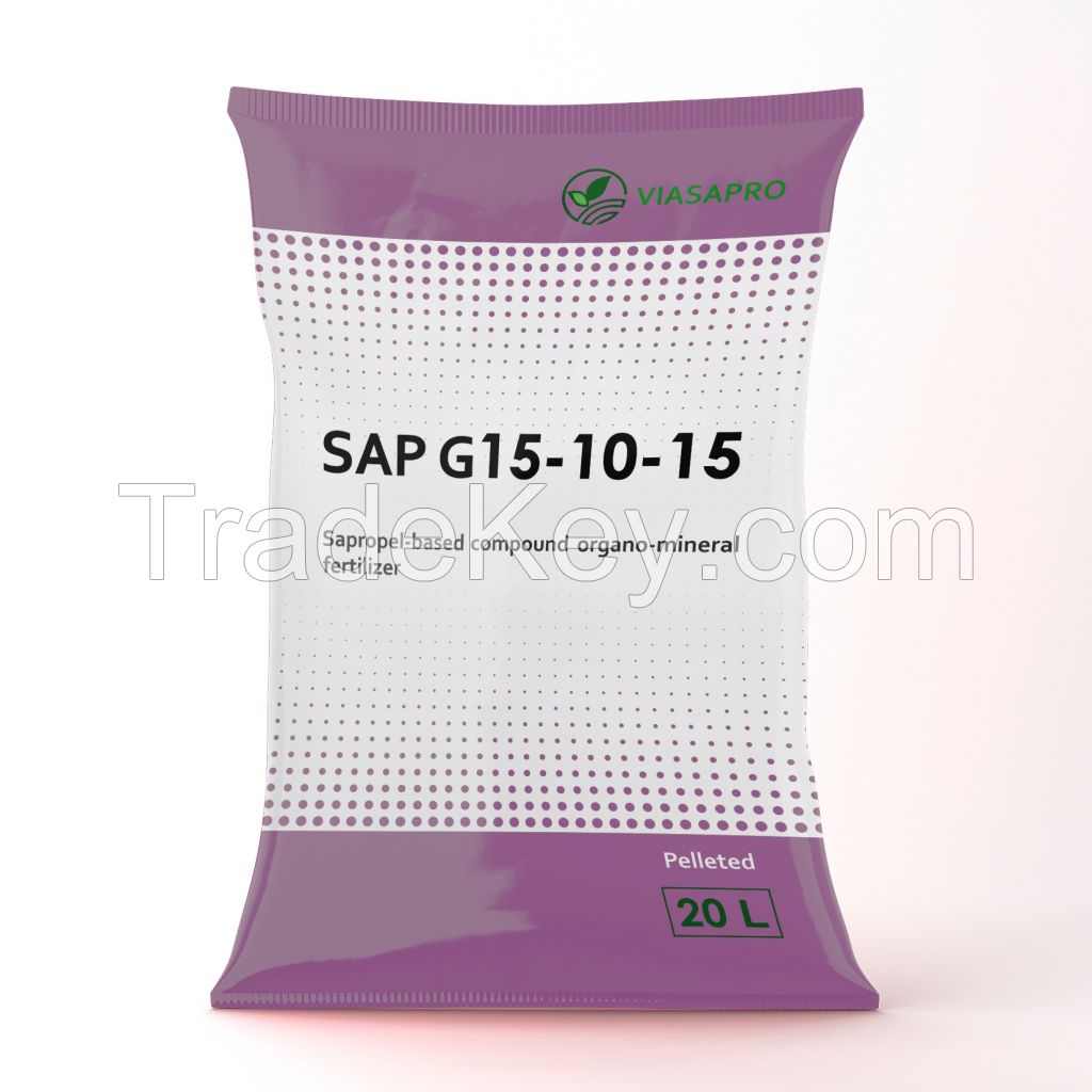 Compound organic-mineral pelleted fertilizer SAP G15-10-15