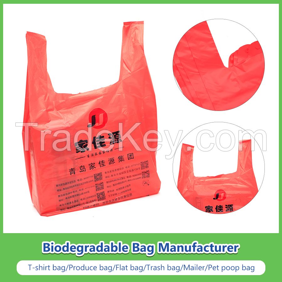 Ok Compost Customized Printing Supermarket Shopping Bag Biodegradable PLA Pbat Pbs Corn Starch T-Shirt Bag