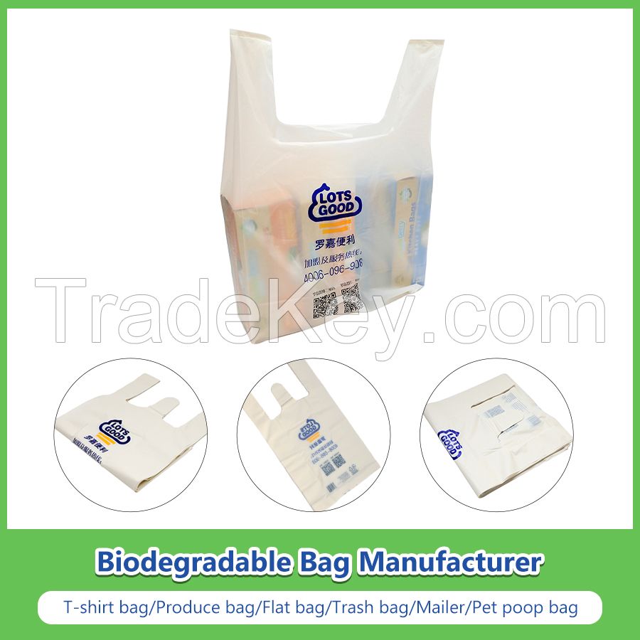 Ok Compost Customized Printing Supermarket Shopping Bag Biodegradable PLA Pbat Pbs Corn Starch T-Shirt Bag