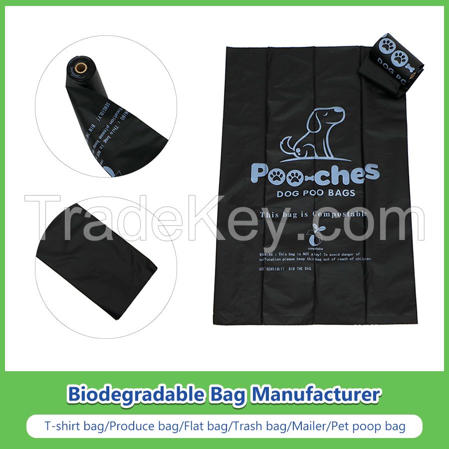 Eco Friendly Custom Printed Cornstarch 100% Biodegradable Compostable Pet Dog Poop Waste Bags on Roll