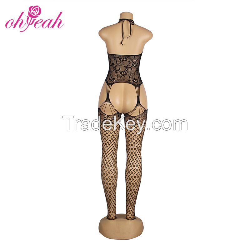 H3504 New Style Adult Women Wholesale Fishnet Bodystocking Halter Strappy Sexy Lingerie