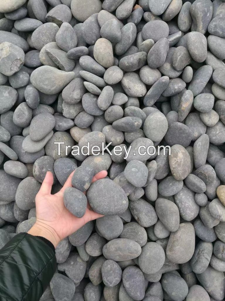 Grey pebbles, cobblestone, landscape rocks, decorative stone for garden decoration