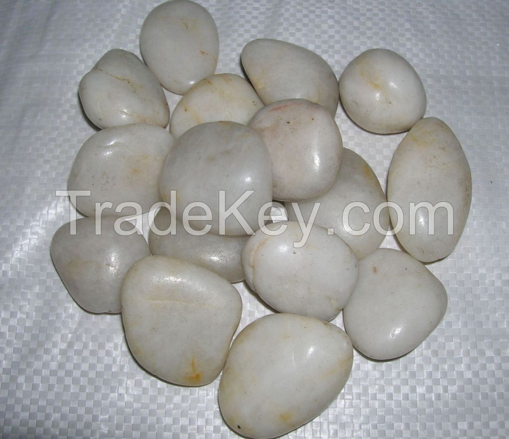 Beige pebbles, garden stones, landscape rocks, cobblestone for outdoor decoration