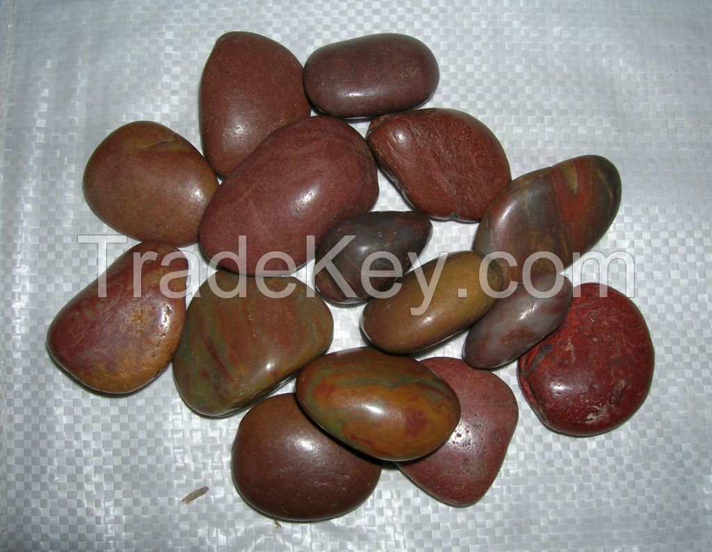 Red pebbles, cobblestone, landscape rocks, decorative stone for garden decoration