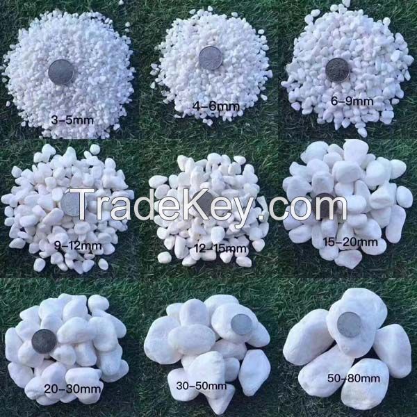 White tumbled pebble stone, landscape gravels, garden stone, river stones, cobbles, crushed chips