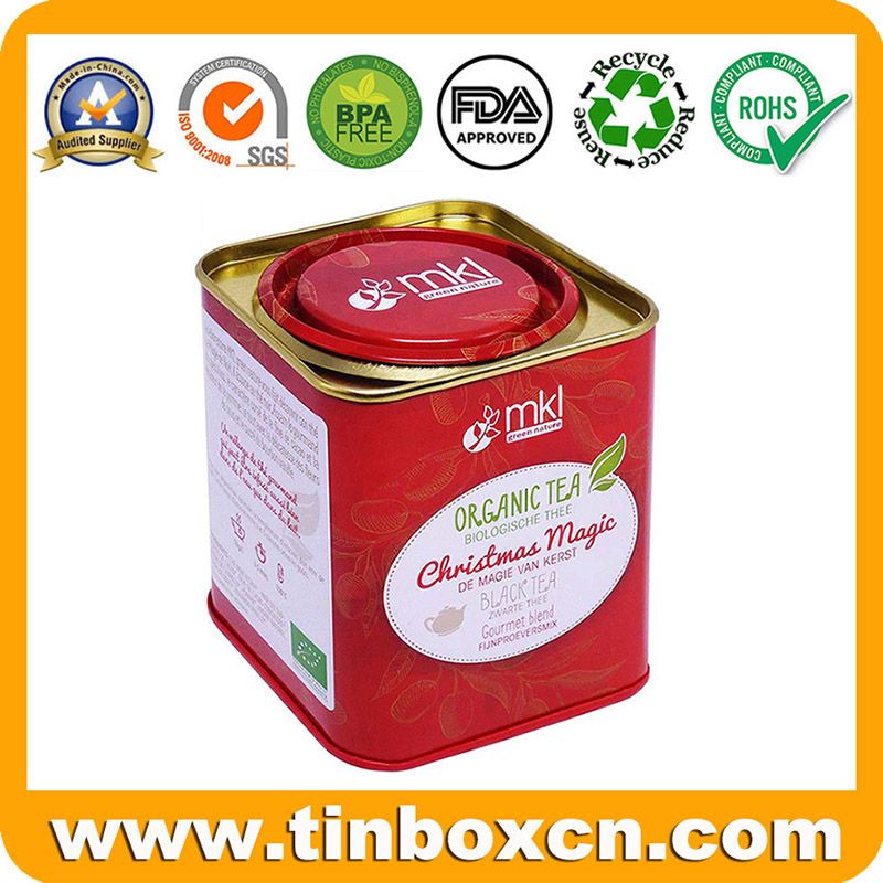 Square Tea Tin With Airtight Lever Lid