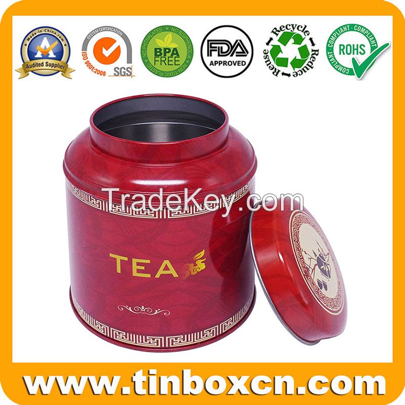 Round tea tin box