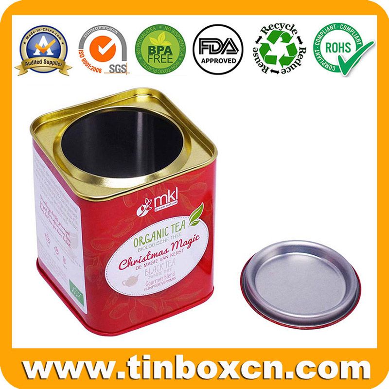 Square tea tin with airtight lever lid