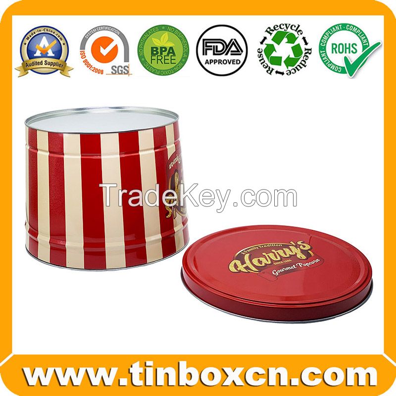 Empty 2 Gallon Metal Popcorn Tin with Lid for Christams Holiday