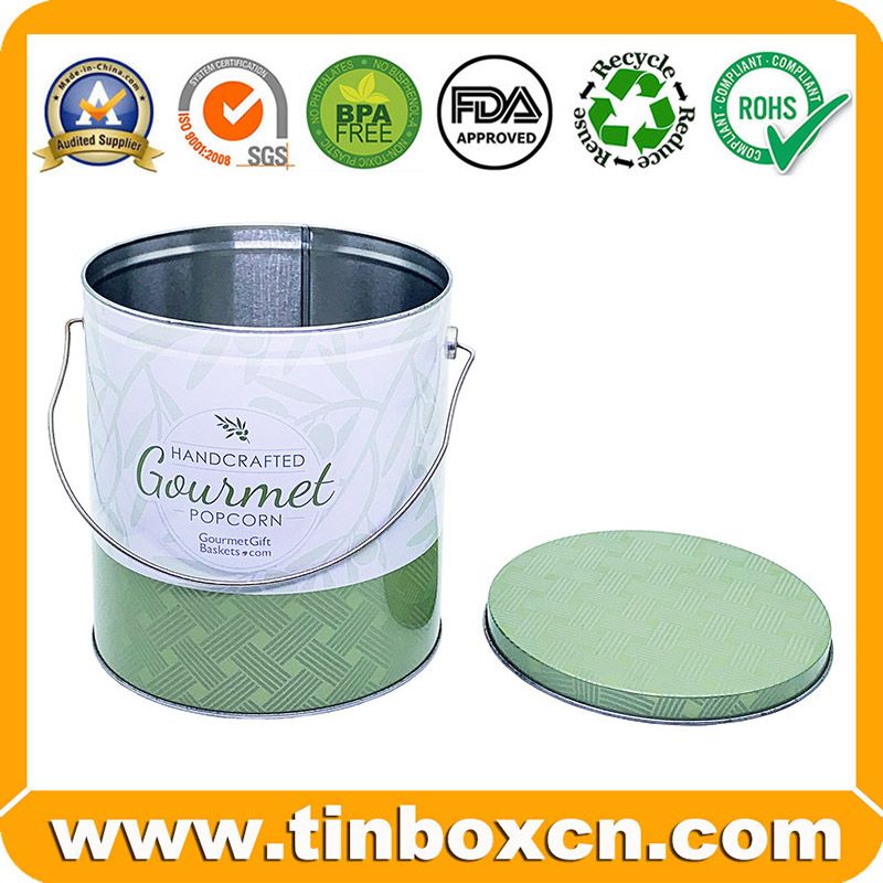 1 Gallon metal popcorn tin box with handle and lid