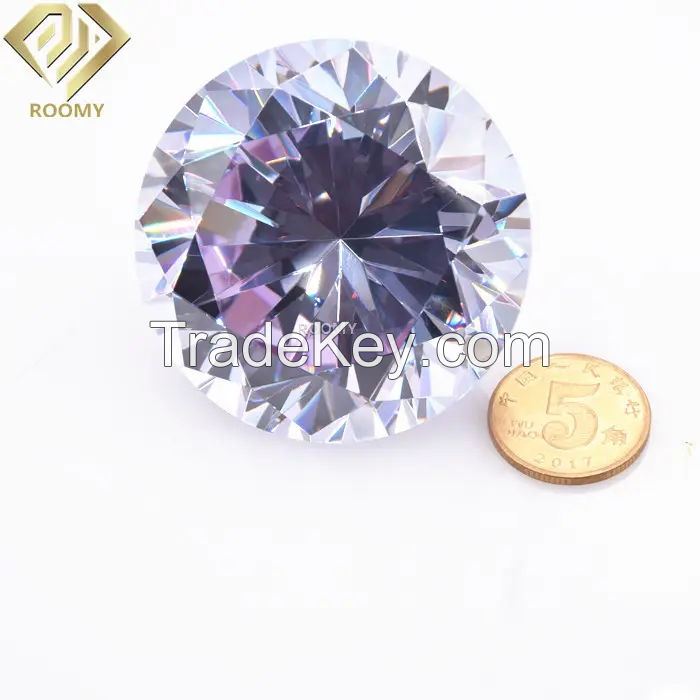 3A round diamond cut white cubic zirconia 50mm very large gemstones