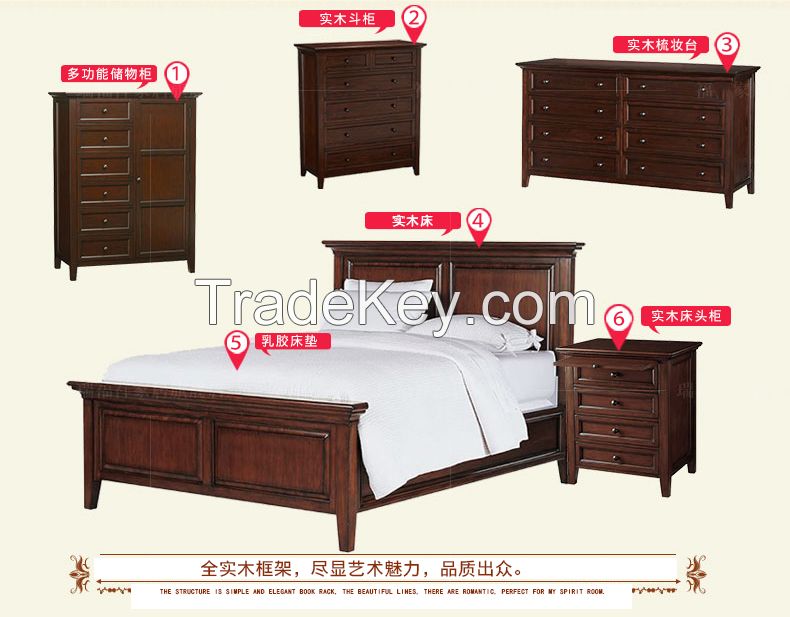 American King size bed European Style Solid Wood antique bed