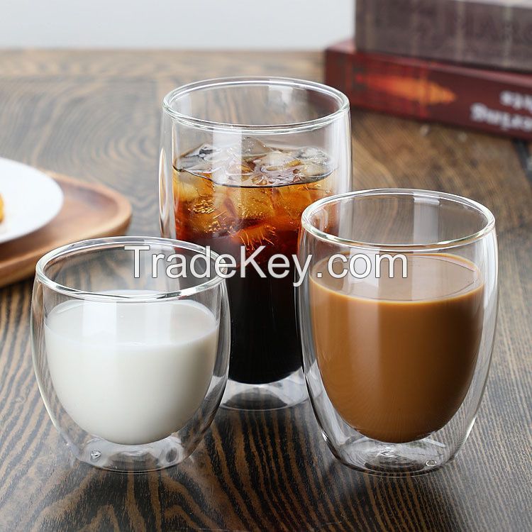 250ml 350ml 450ml Double Wall Glass Coffee Mug Glass Cups