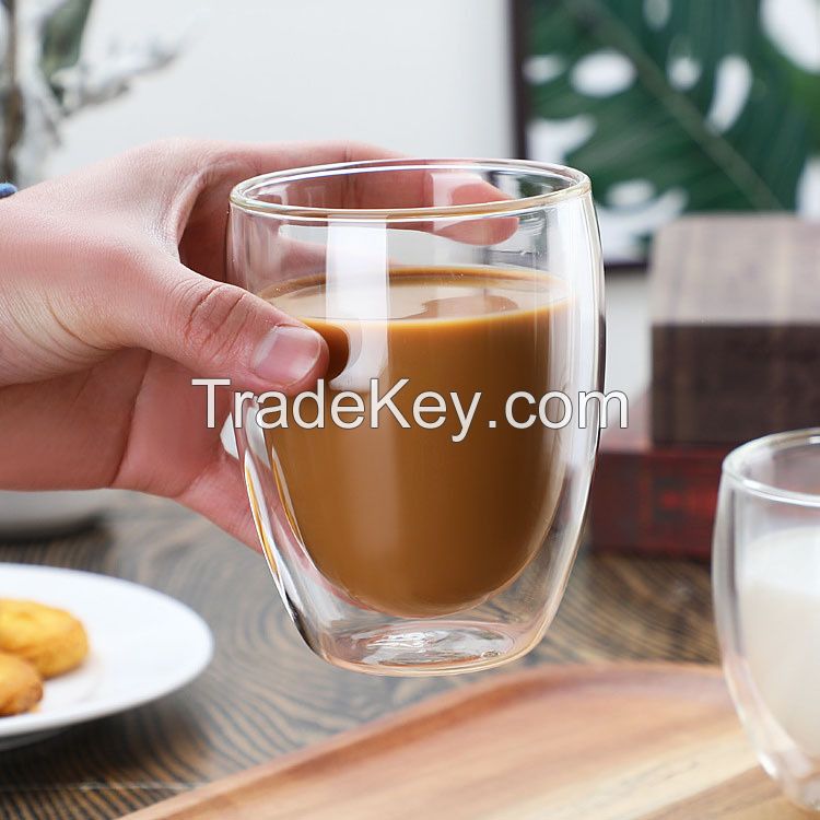 250ml 350ml 450ml Double Wall Glass Coffee Mug Glass Cups