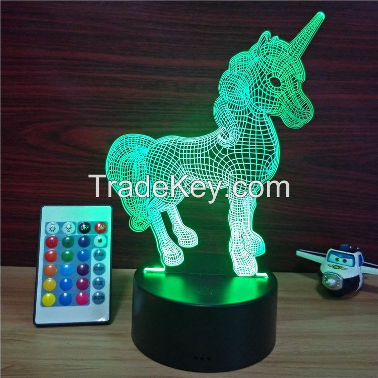 Unicorn Night Light for Kids 3D Illusion Night Lamp 16 Colors Changing with Remote Control Room Decor Gifts for Children