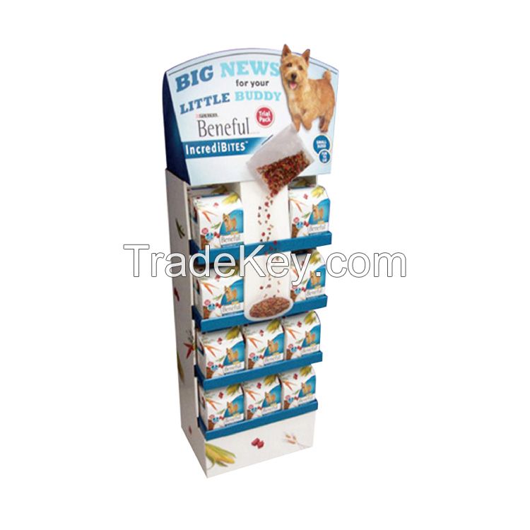 Custom Retail Store POS Cardboard Food Display Stand Rack Carton Paper Cardboard FSDU Dog Snack Display Unit