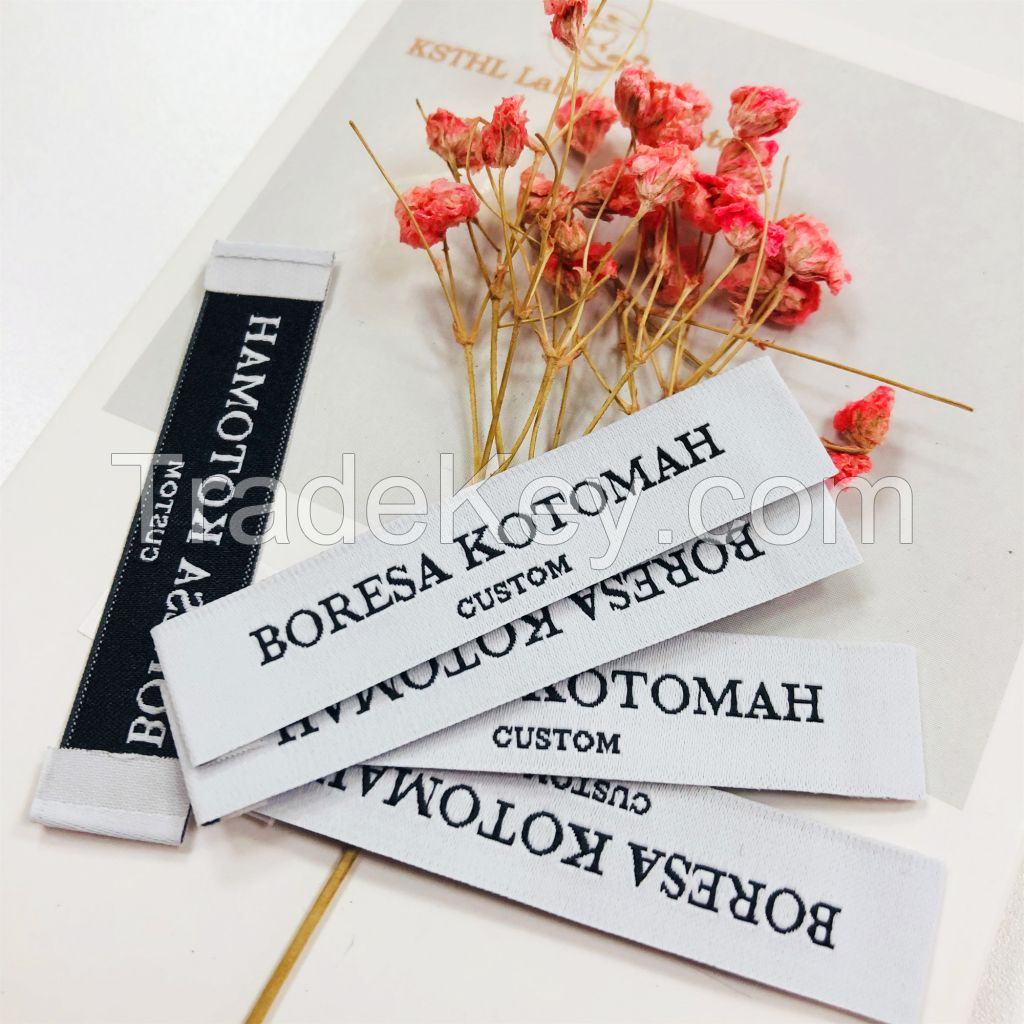 High density woven neck labels damask brand tag for clothing
