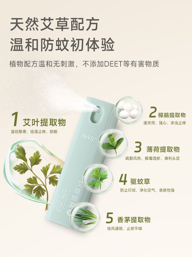 New Arrival Personal Care Summer Indoor or Outdoor Camping Mosquito Repellent and Itching Relieve Mugwort Herbal Spray