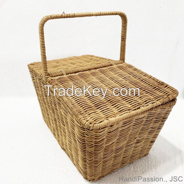 Wicker Buff Rattan Woven Picnic Basket Storage Basket Made In Vietnam Hp - B060