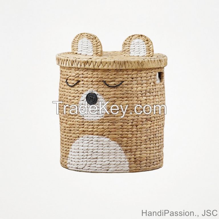 Animal Water Hyacinth Bear Woven Basket Laundry Storage Hp - B069